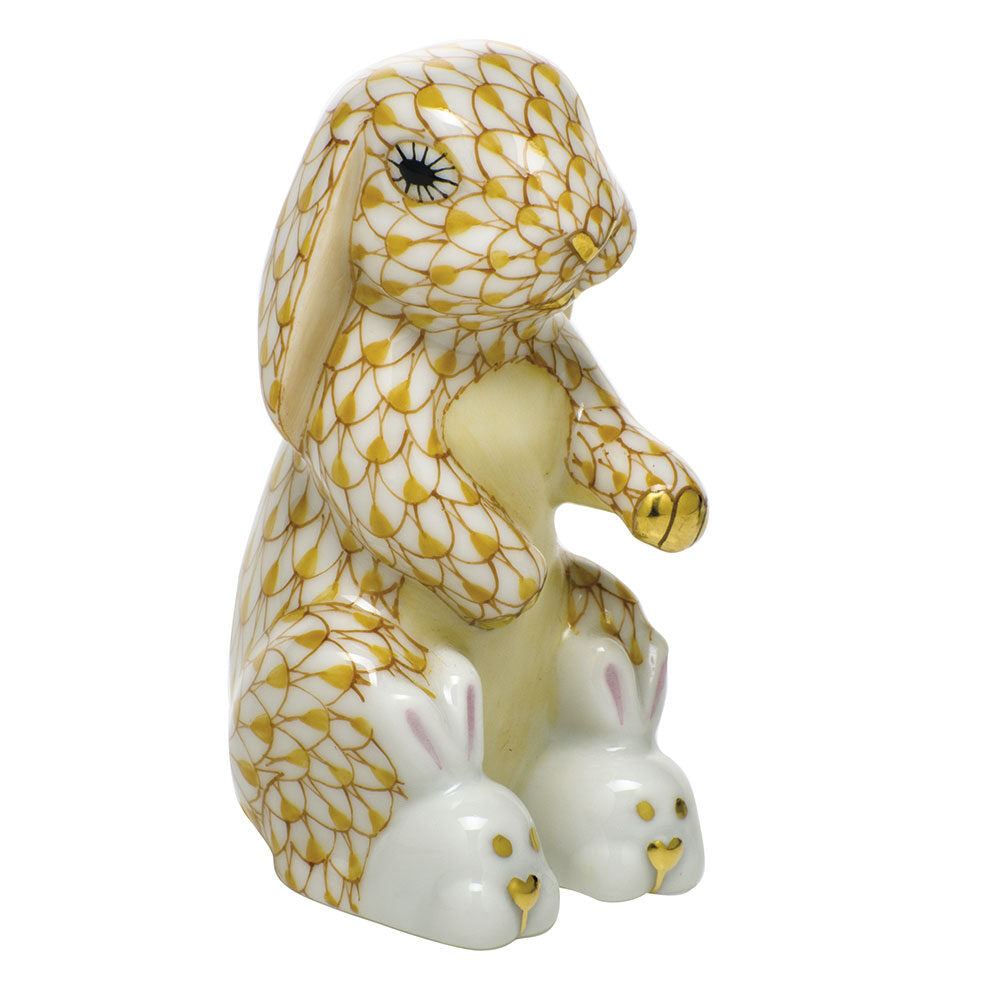 Butterscotch fishnet Bunny Slippers Figurine figurine, hand-painted Herend porcelain with 24k gold accents