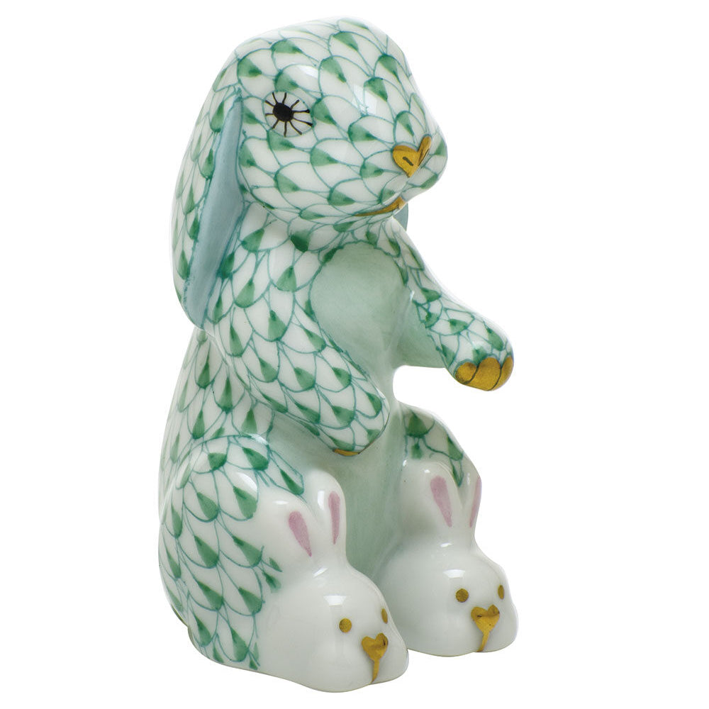 Green fishnet Bunny Slippers Figurine figurine, hand-painted Herend porcelain with 24k gold accents