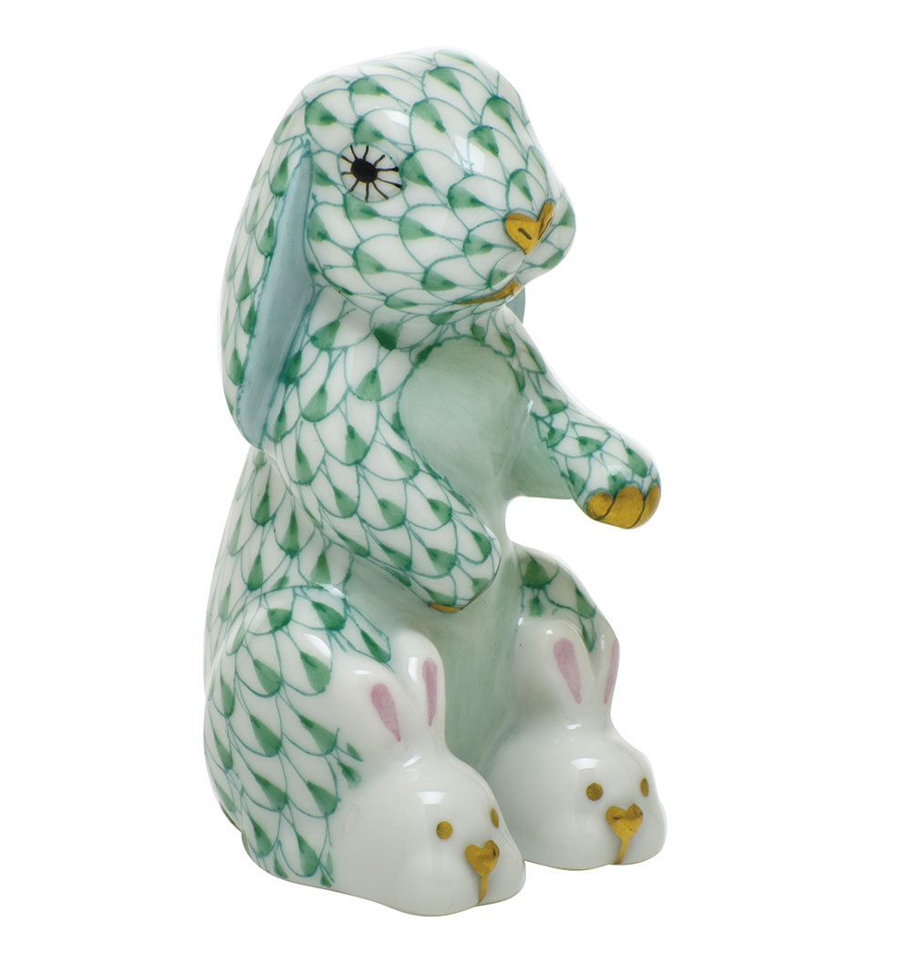 Green fishnet Bunny Slippers Figurine figurine, hand-painted Herend porcelain with 24k gold accents
