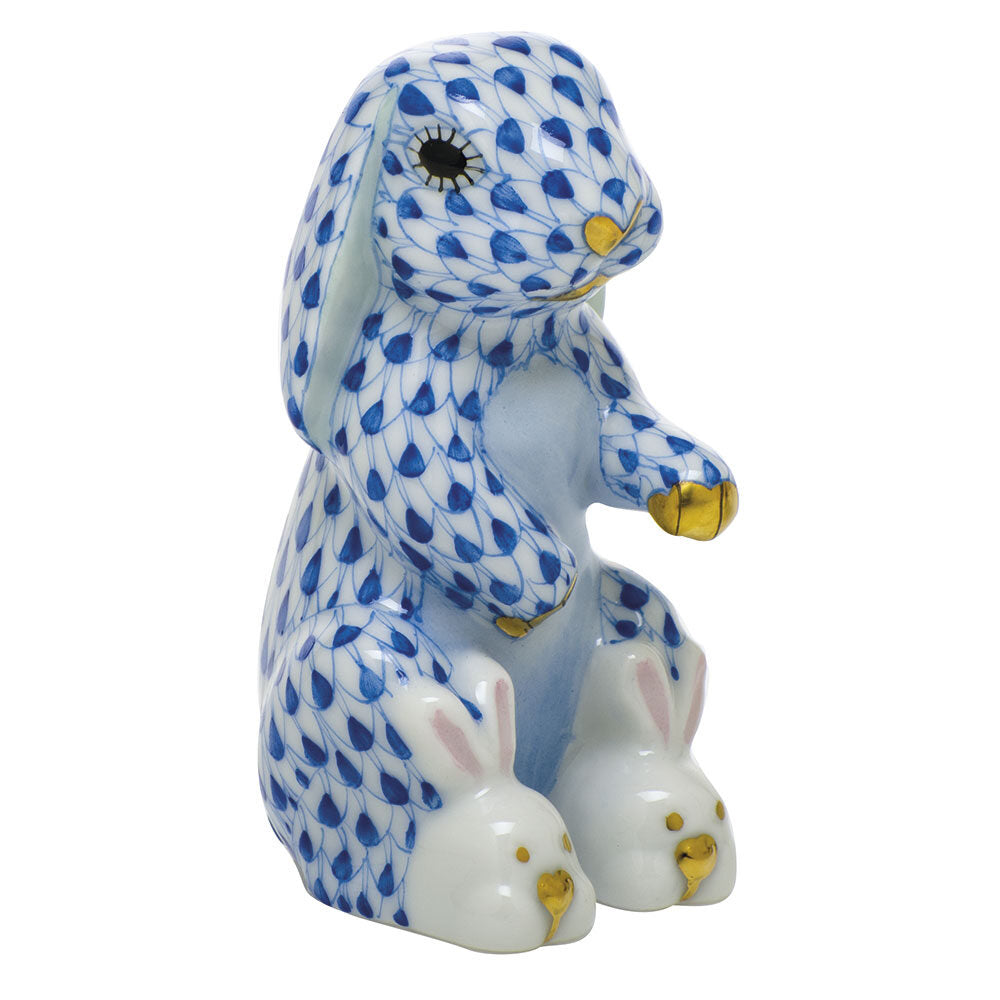 Sapphire fishnet Bunny Slippers Figurine figurine, hand-painted Herend porcelain with 24k gold accents