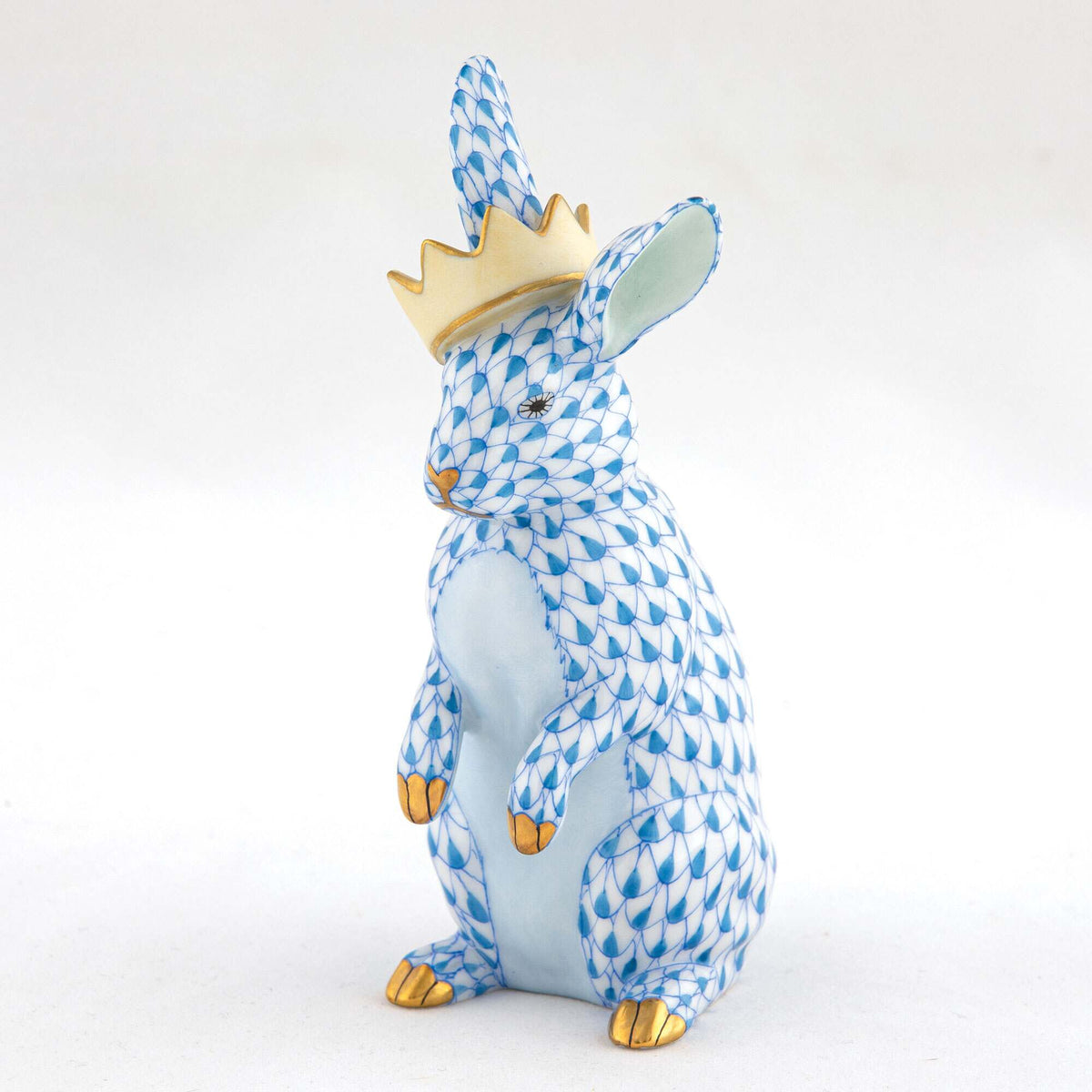 Herend Bunny with Crown Figurine – Blue, alternate view