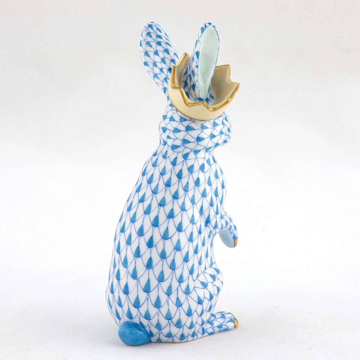 Herend Bunny with Crown Figurine – Blue, alternate view