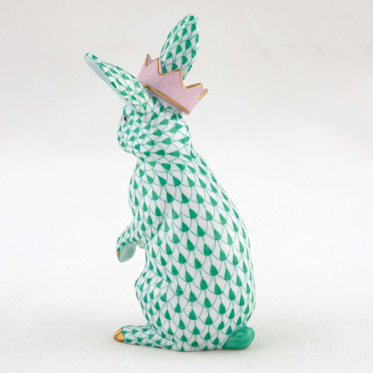 Herend Bunny with Crown Figurine – Green, alternate view