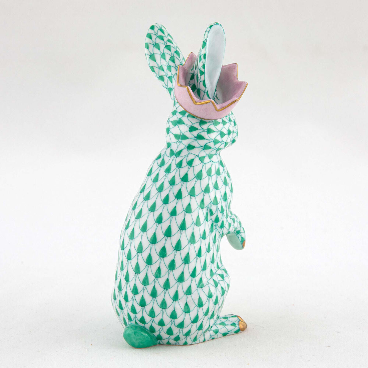 Herend Bunny with Crown Figurine – Green, alternate view