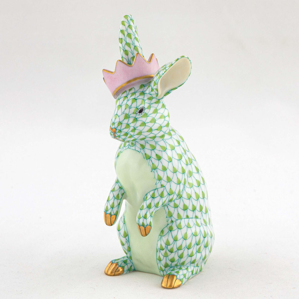 Herend Bunny with Crown Figurine – Key Lime, alternate view