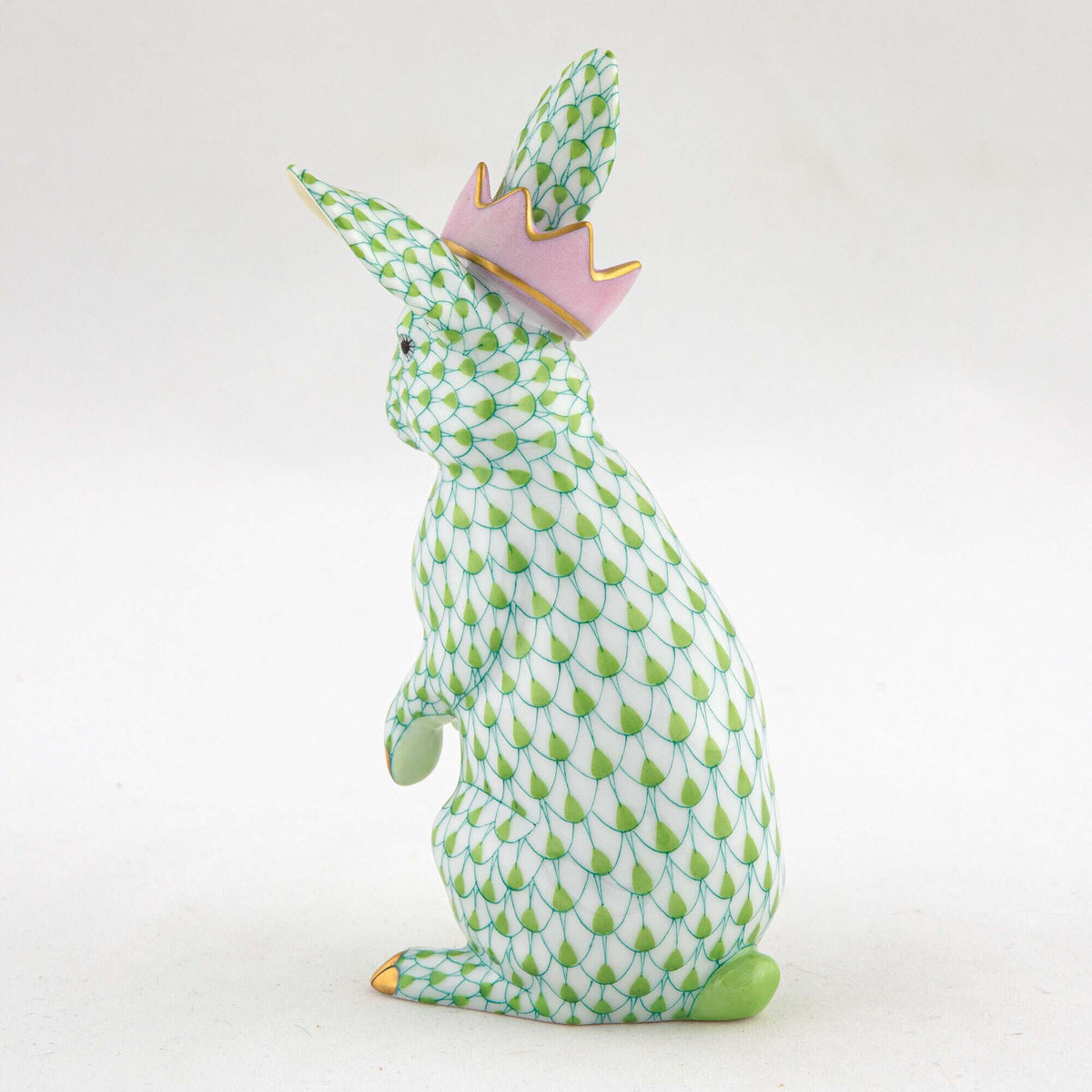 Herend Bunny with Crown Figurine – Key Lime, alternate view