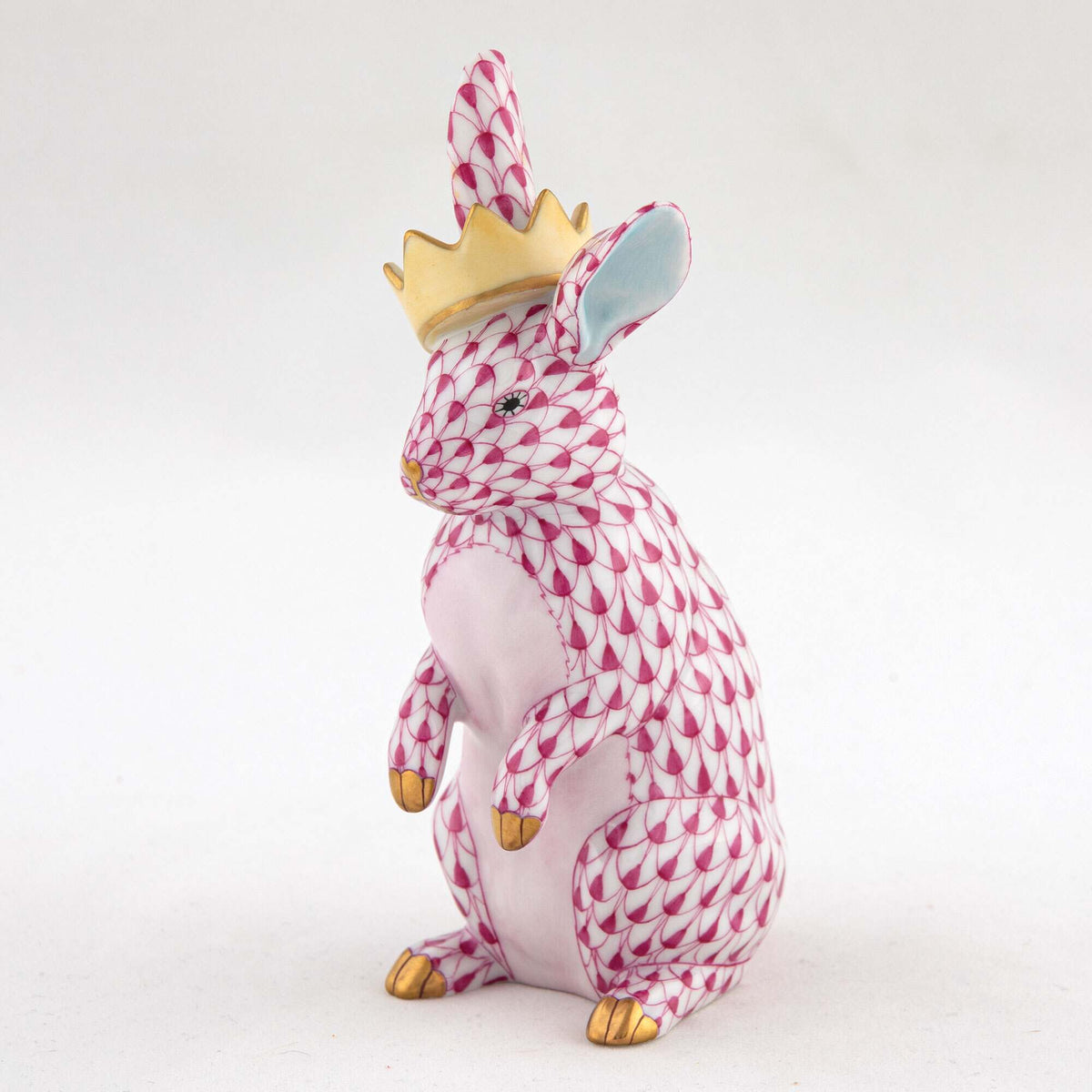 Herend Bunny with Crown Figurine – Raspberry, alternate view