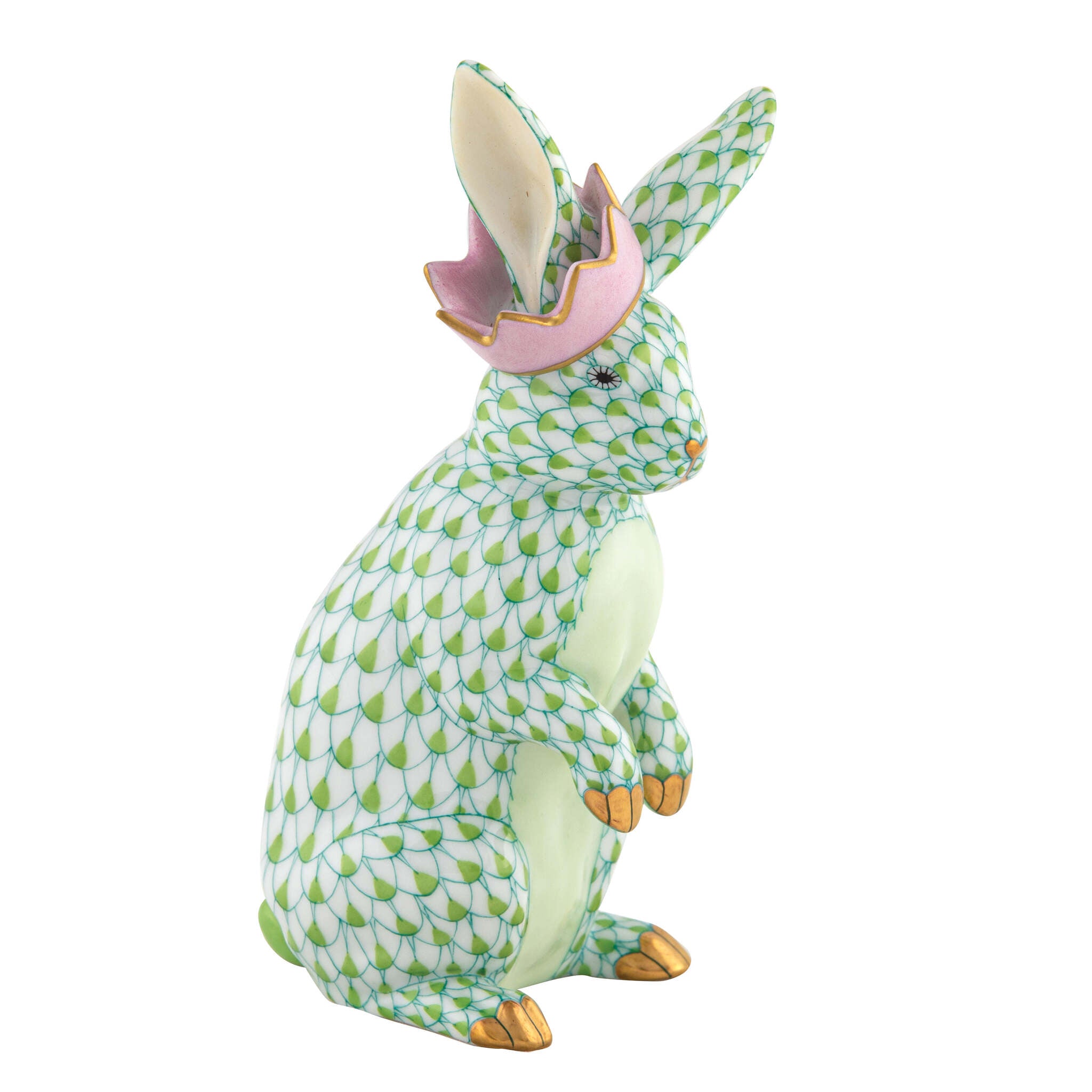 Bunny with Crown Figurine in hand-painted Key Lime porcelain by Herend of Hungary