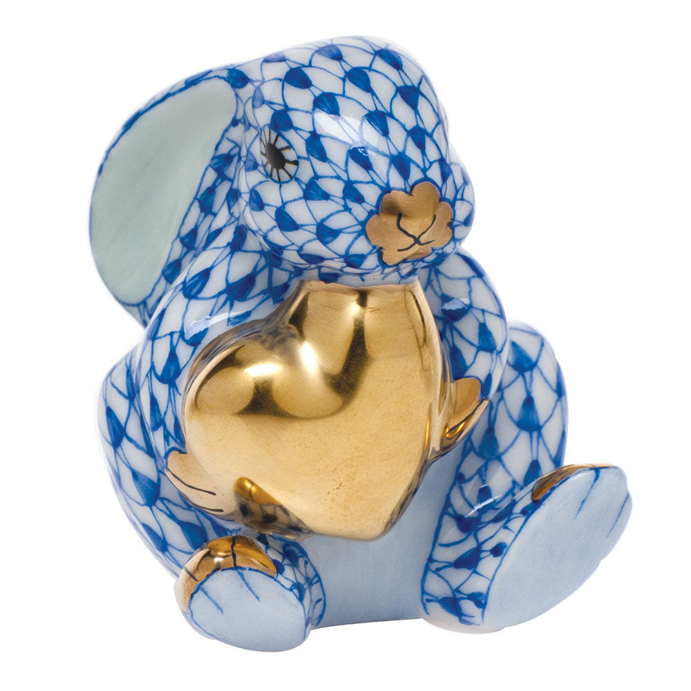Bunny with Heart Figurine in hand-painted Sapphire porcelain by Herend of Hungary