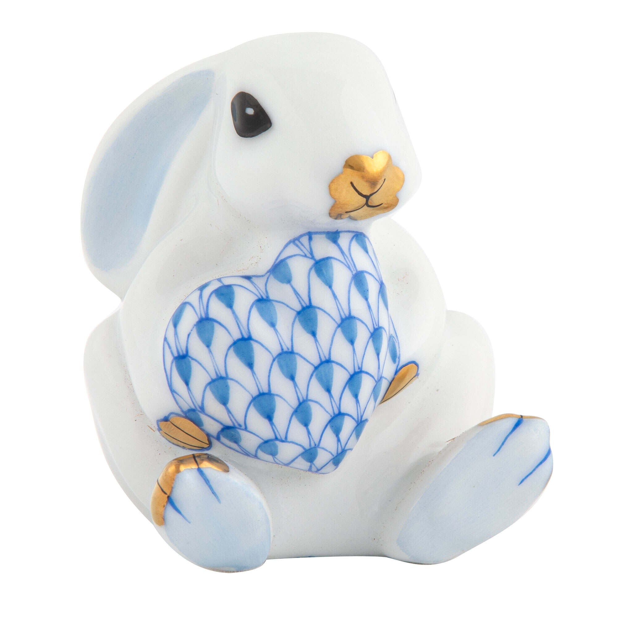 Bunny with Heart Figurine in hand-painted White-Blue porcelain by Herend of Hungary