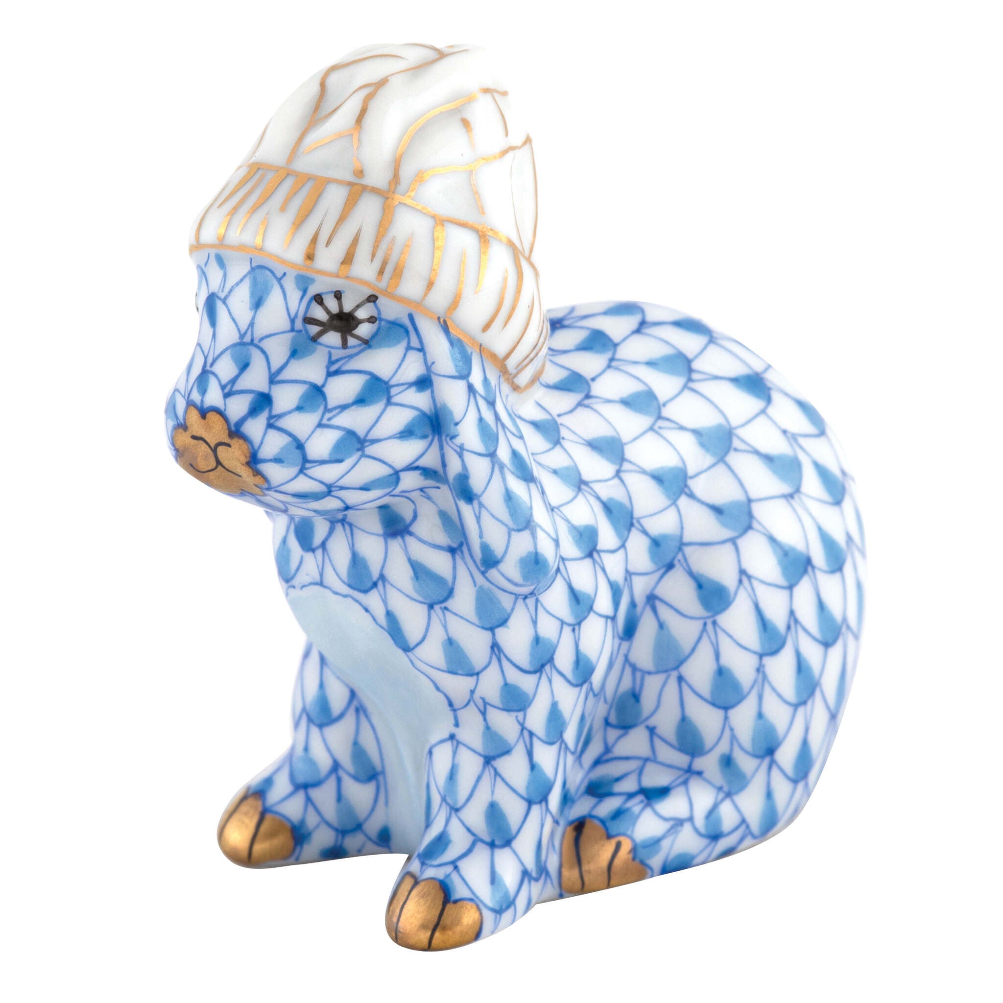 Bunny with Winter Hat Figurine in hand-painted Blue porcelain by Herend of Hungary