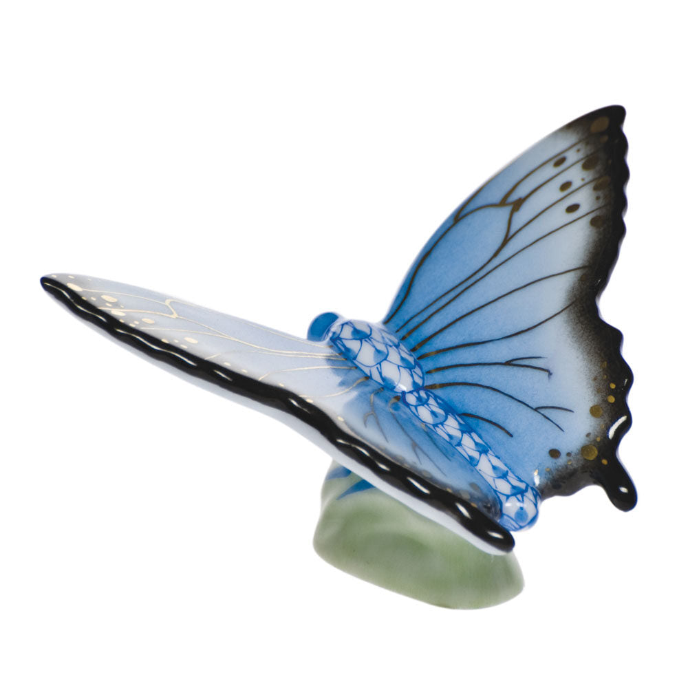 Hand-painted Herend Butterfly Figurine in Blue fishnet porcelain on a white background