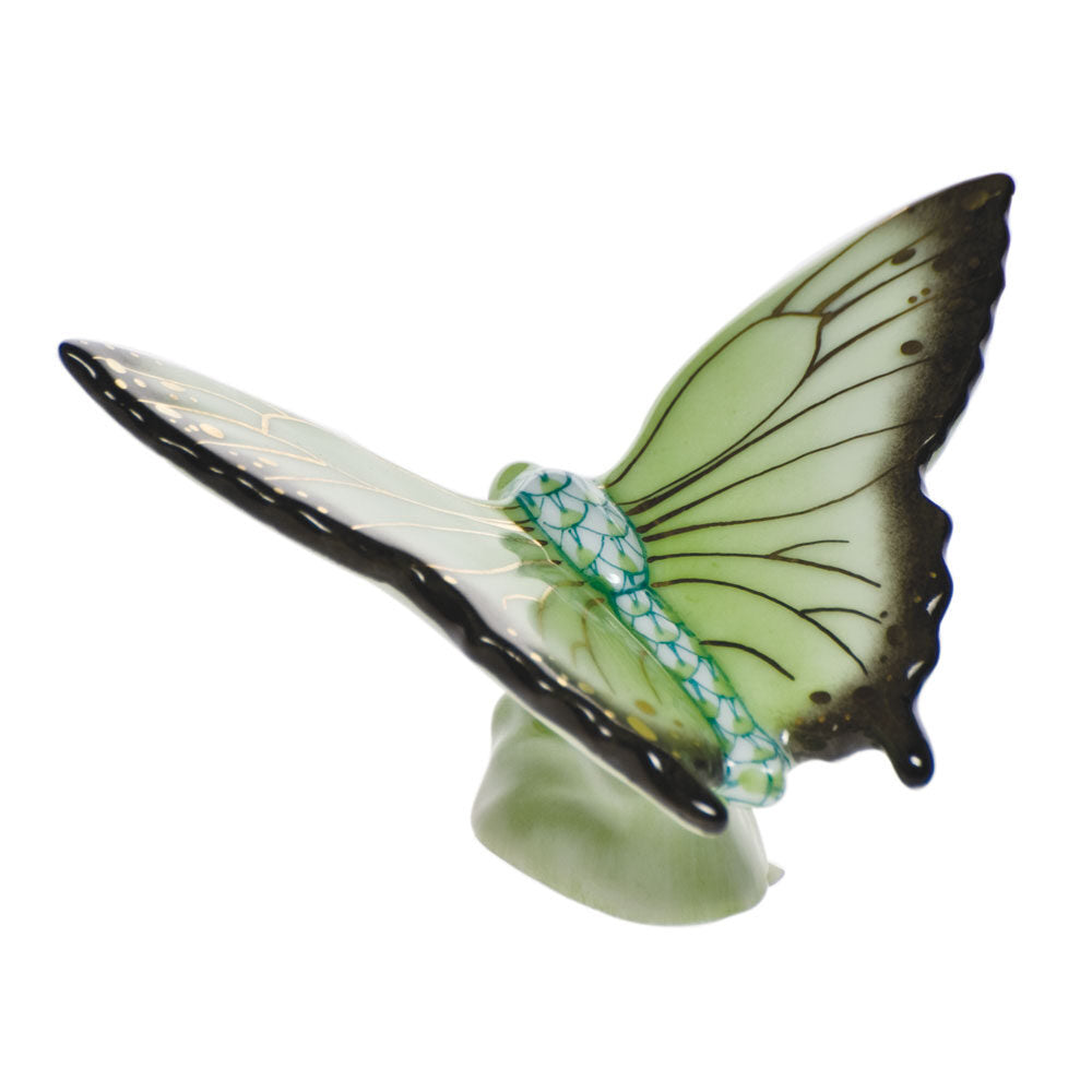 Hand-painted Herend Butterfly Figurine in Key Lime fishnet porcelain on a white background