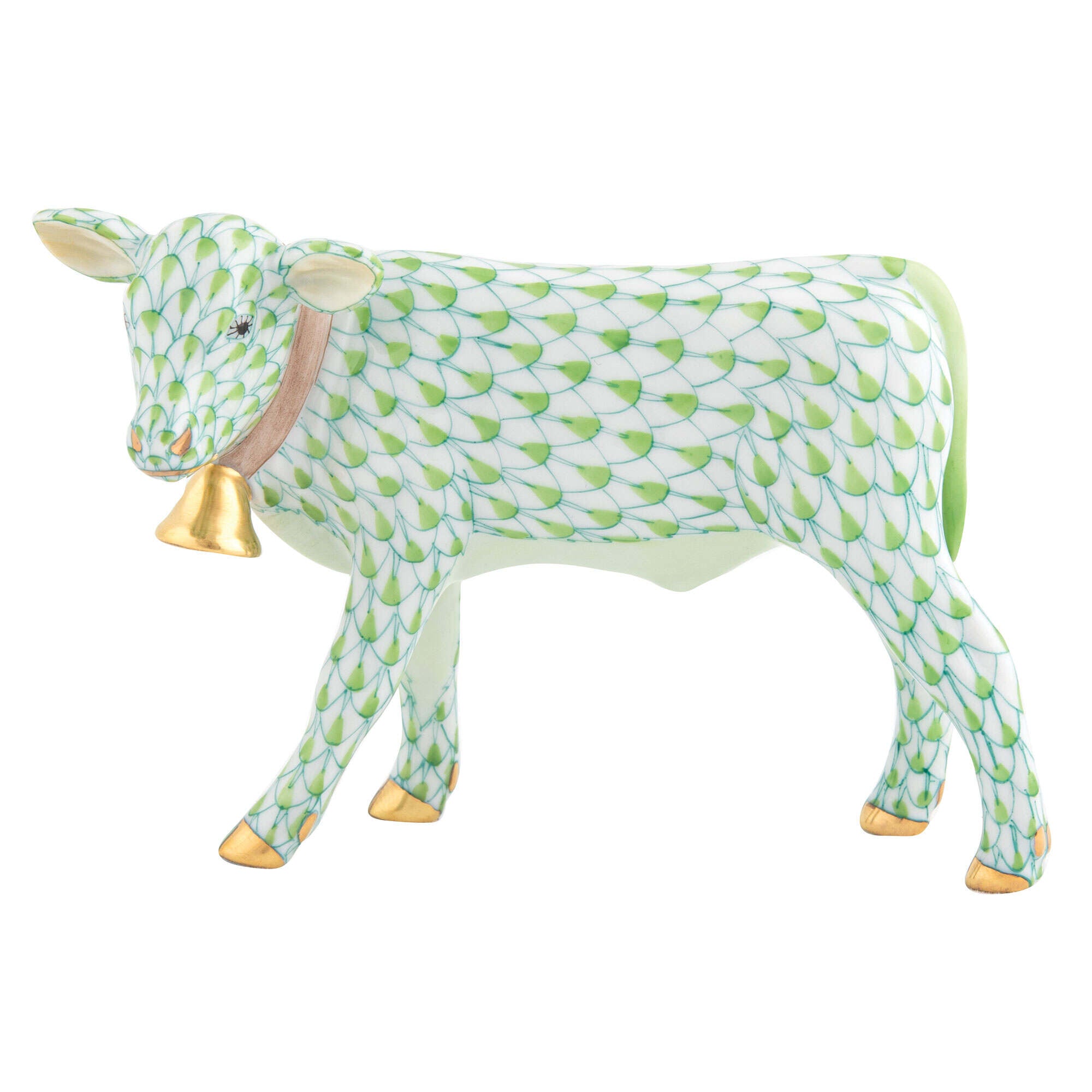 Calf with Bell Figurine in hand-painted Key Lime porcelain by Herend of Hungary