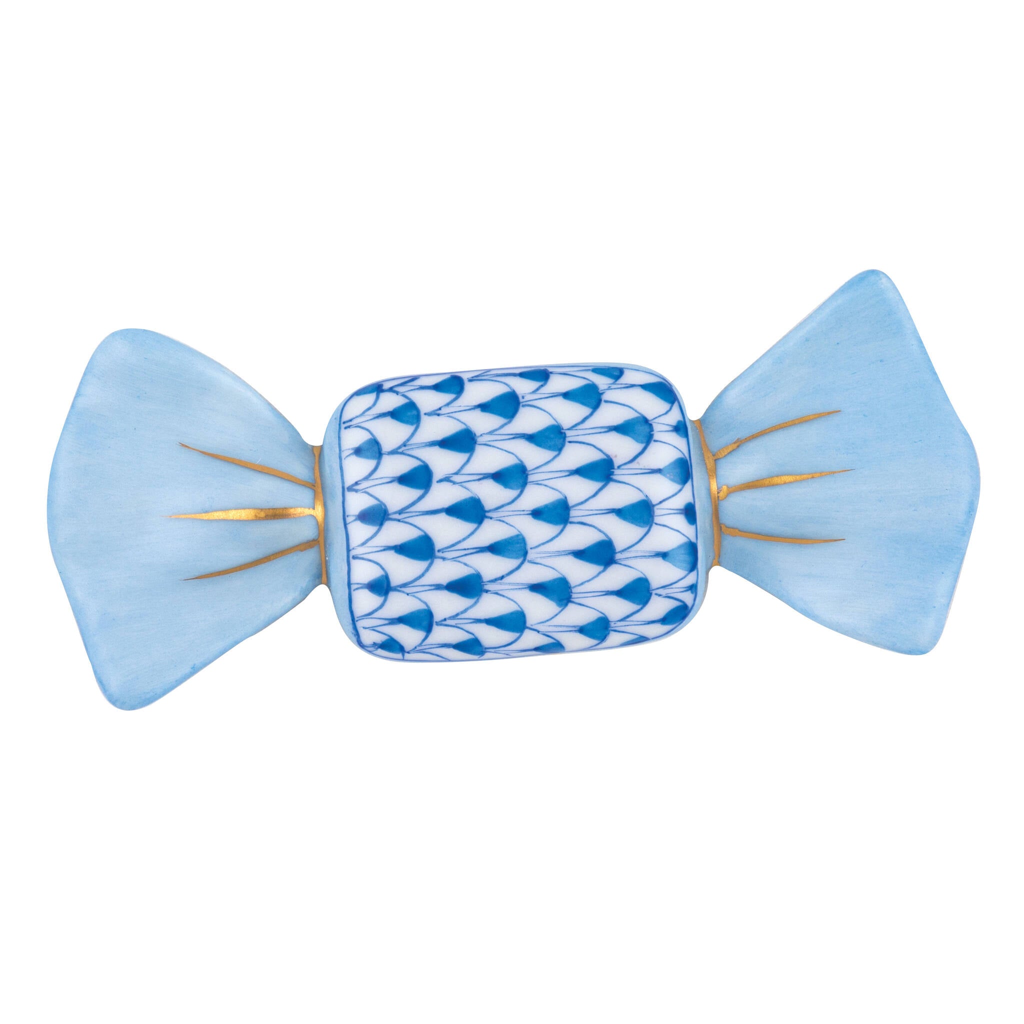 Blue fishnet Candy Figurine figurine, hand-painted Herend porcelain with 24k gold accents