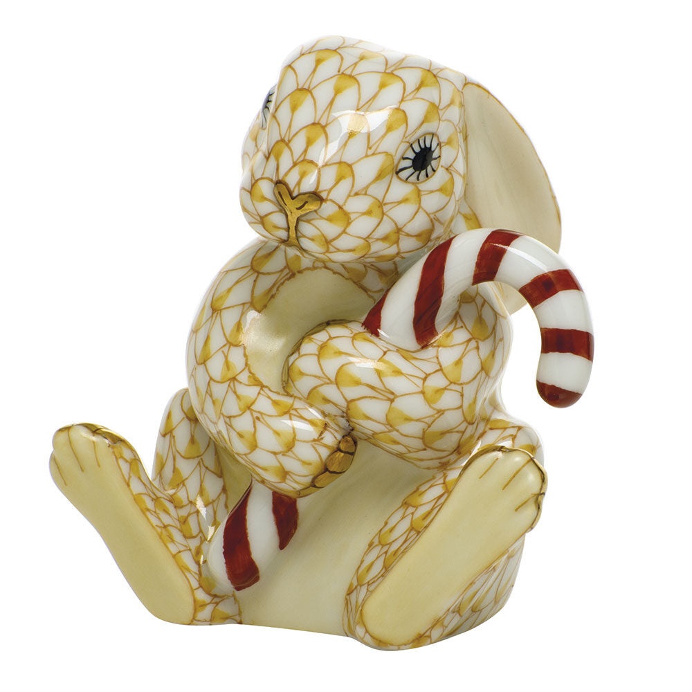 Candy Cane Bunny Figurine in hand-painted Butterscotch porcelain by Herend of Hungary
