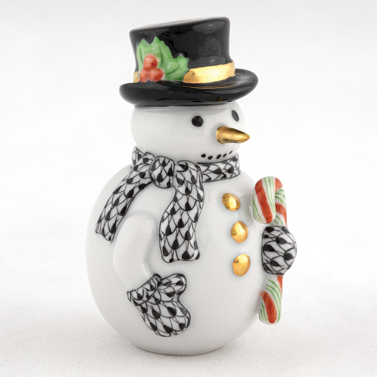 Herend Candy Cane Snowman Figurine – Black, alternate view