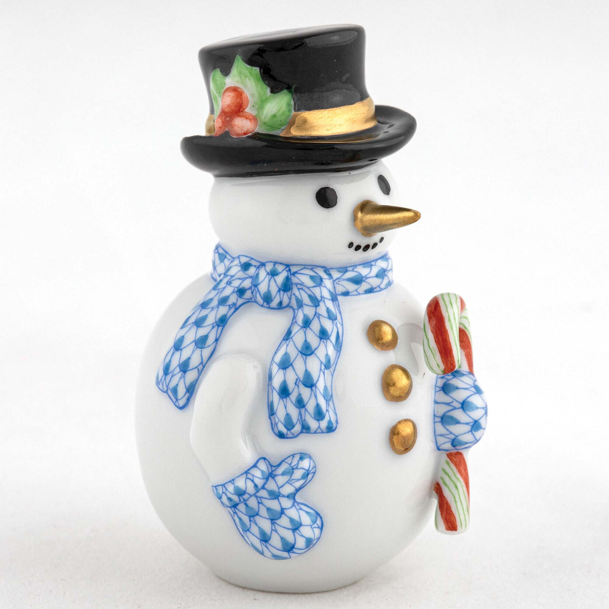 Herend Candy Cane Snowman Figurine – Blue, alternate view