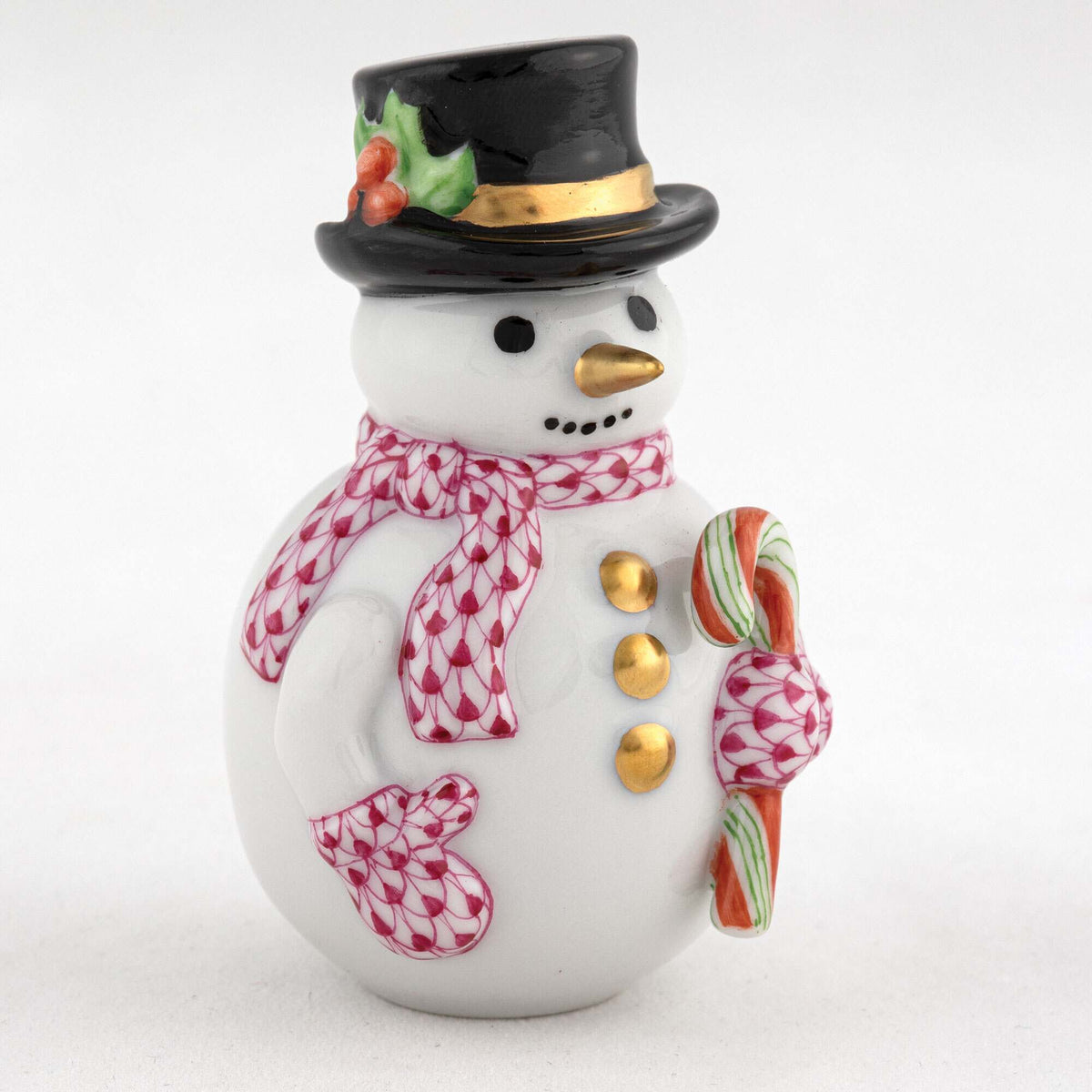 Herend Candy Cane Snowman Figurine – Raspberry, alternate view