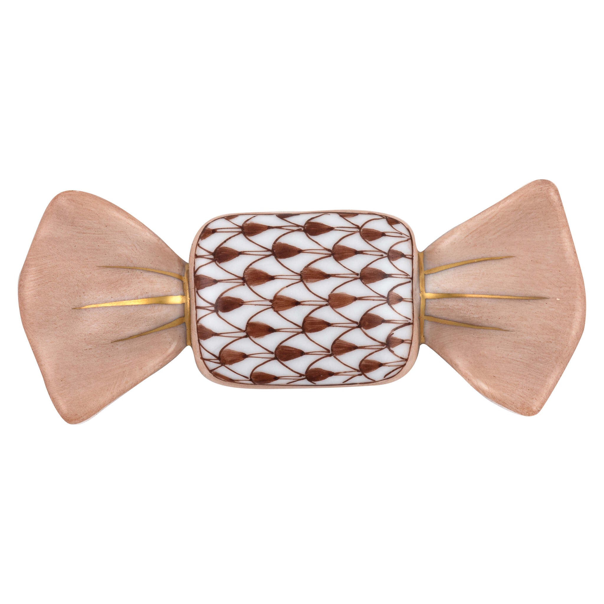 Hand-painted Herend Candy Figurine in Chocolate fishnet porcelain on a white background