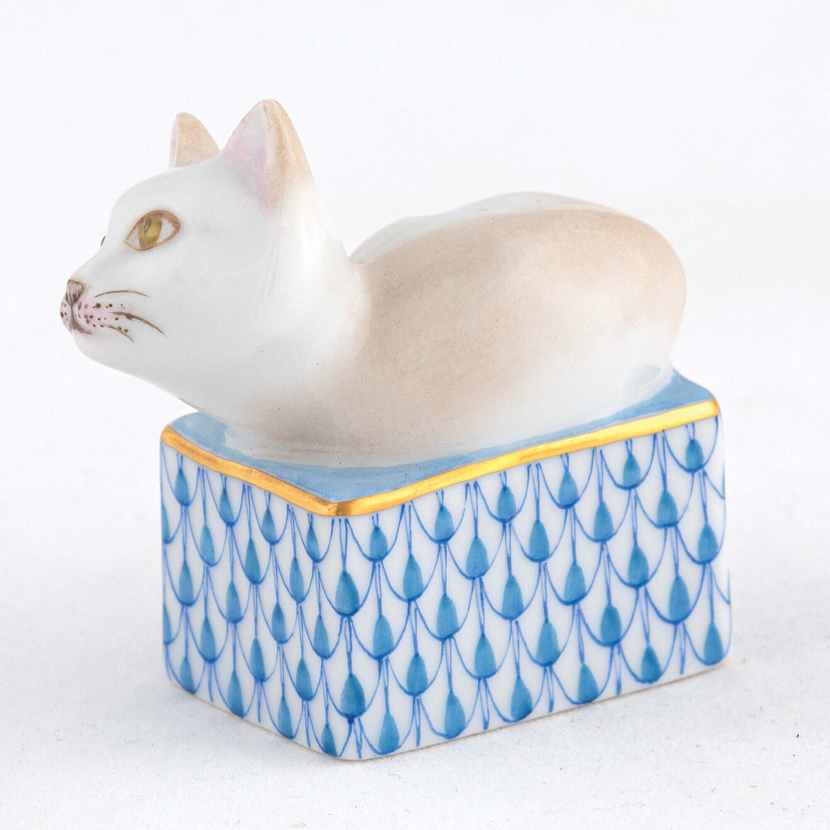 Herend Cat in Box Figurine – Blue, alternate view