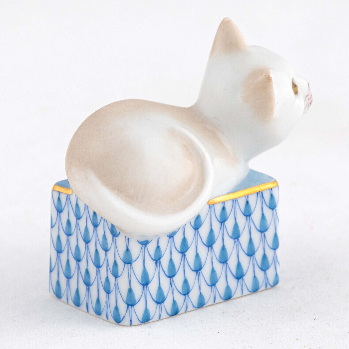 Herend Cat in Box Figurine – Blue, alternate view