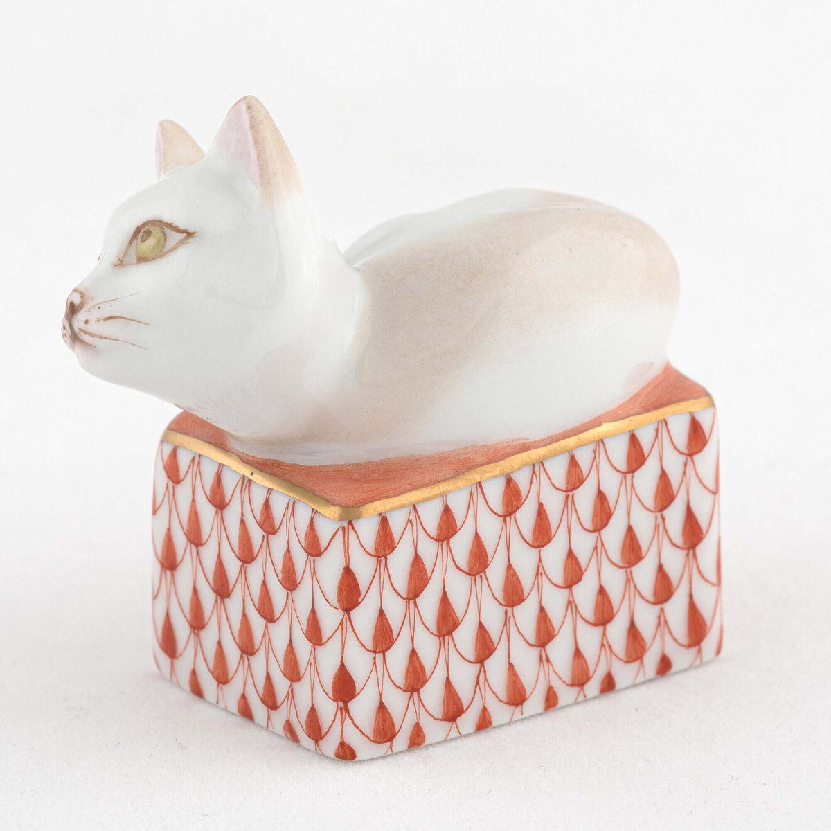 Herend Cat in Box Figurine – Rust, alternate view