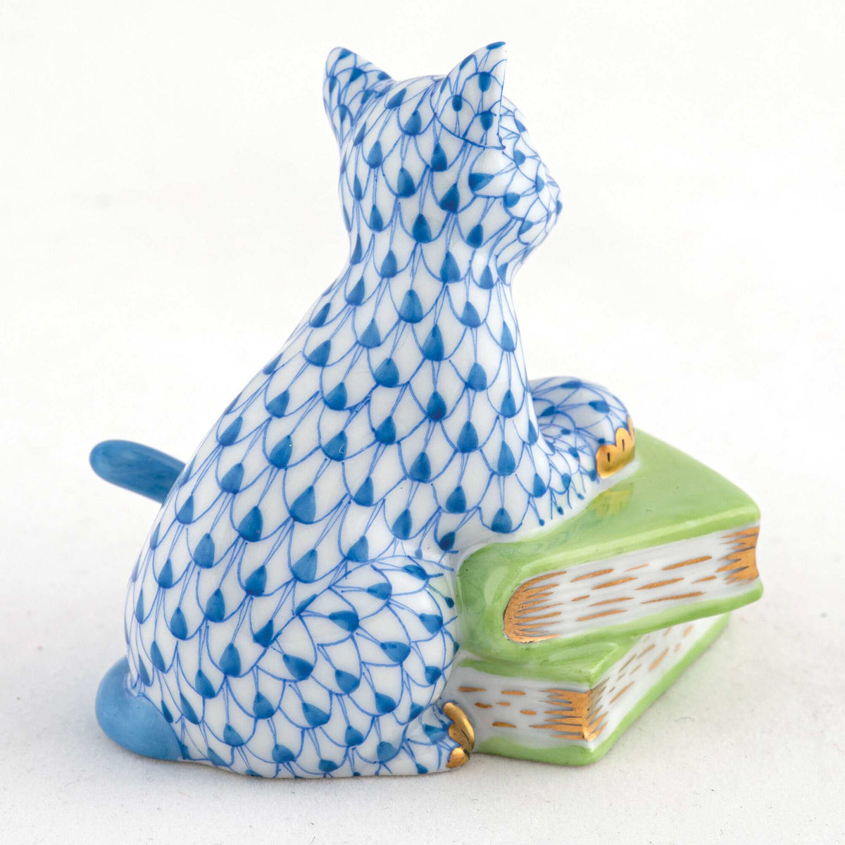 Herend Cat on Books Figurine – Blue, alternate view
