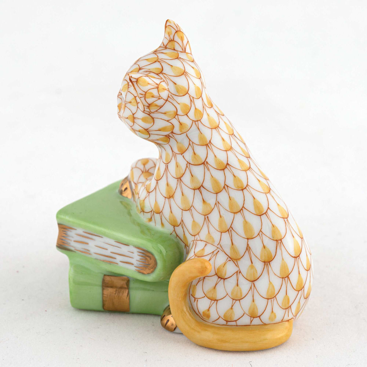 Herend Cat on Books Figurine – Butterscotch, alternate view