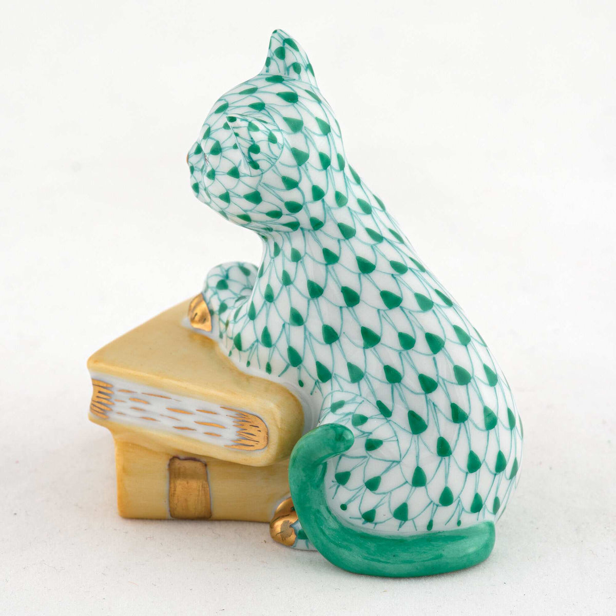 Herend Cat on Books Figurine – Green, alternate view