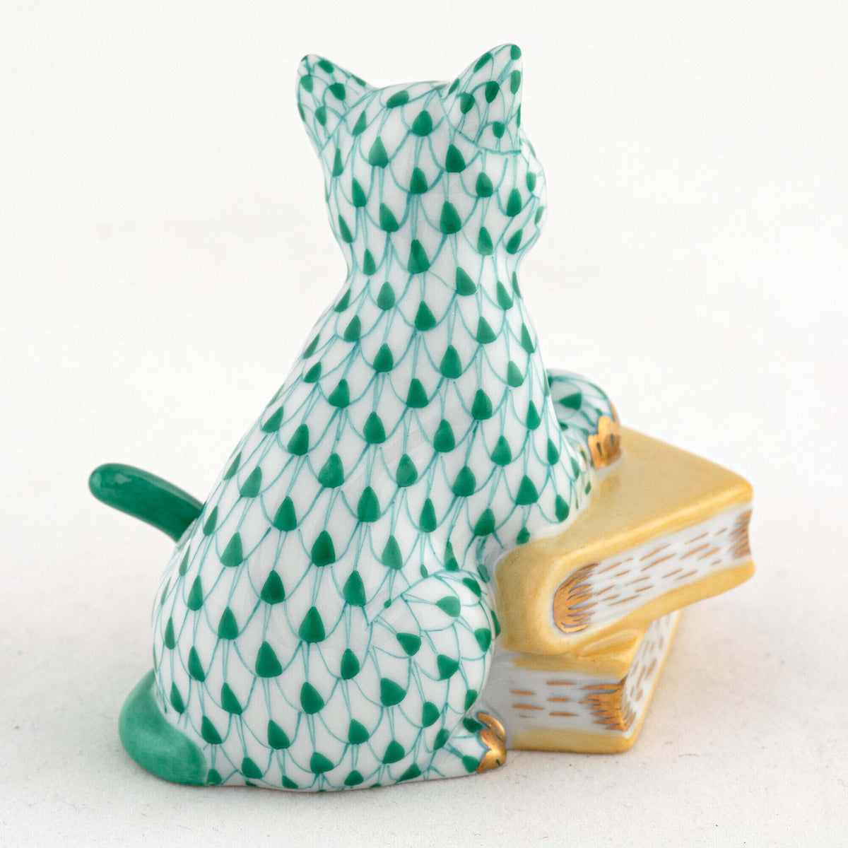 Herend Cat on Books Figurine – Green, alternate view