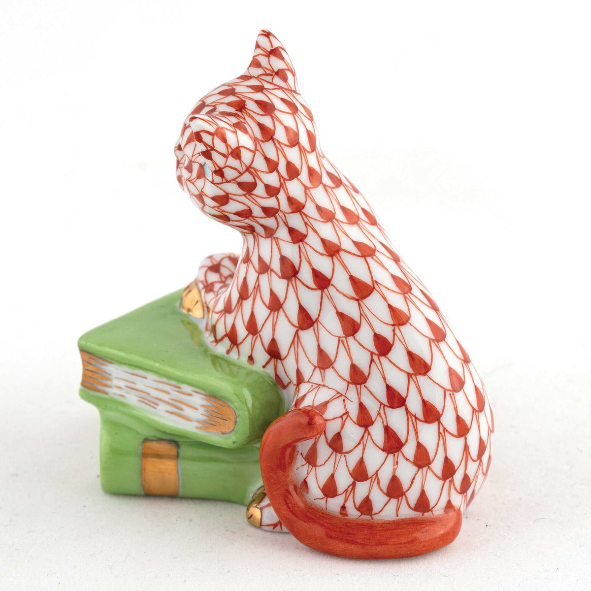 Herend Cat on Books Figurine – Rust, alternate view