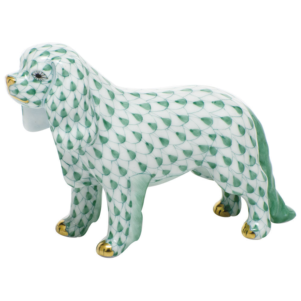 Cavalier King Charles Spaniel Figurine in hand-painted Green porcelain by Herend of Hungary