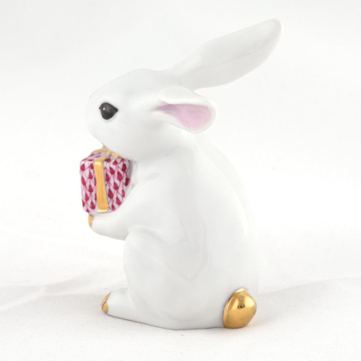 Herend Celebration Bunny Figurine β White-Raspberry, alternate view