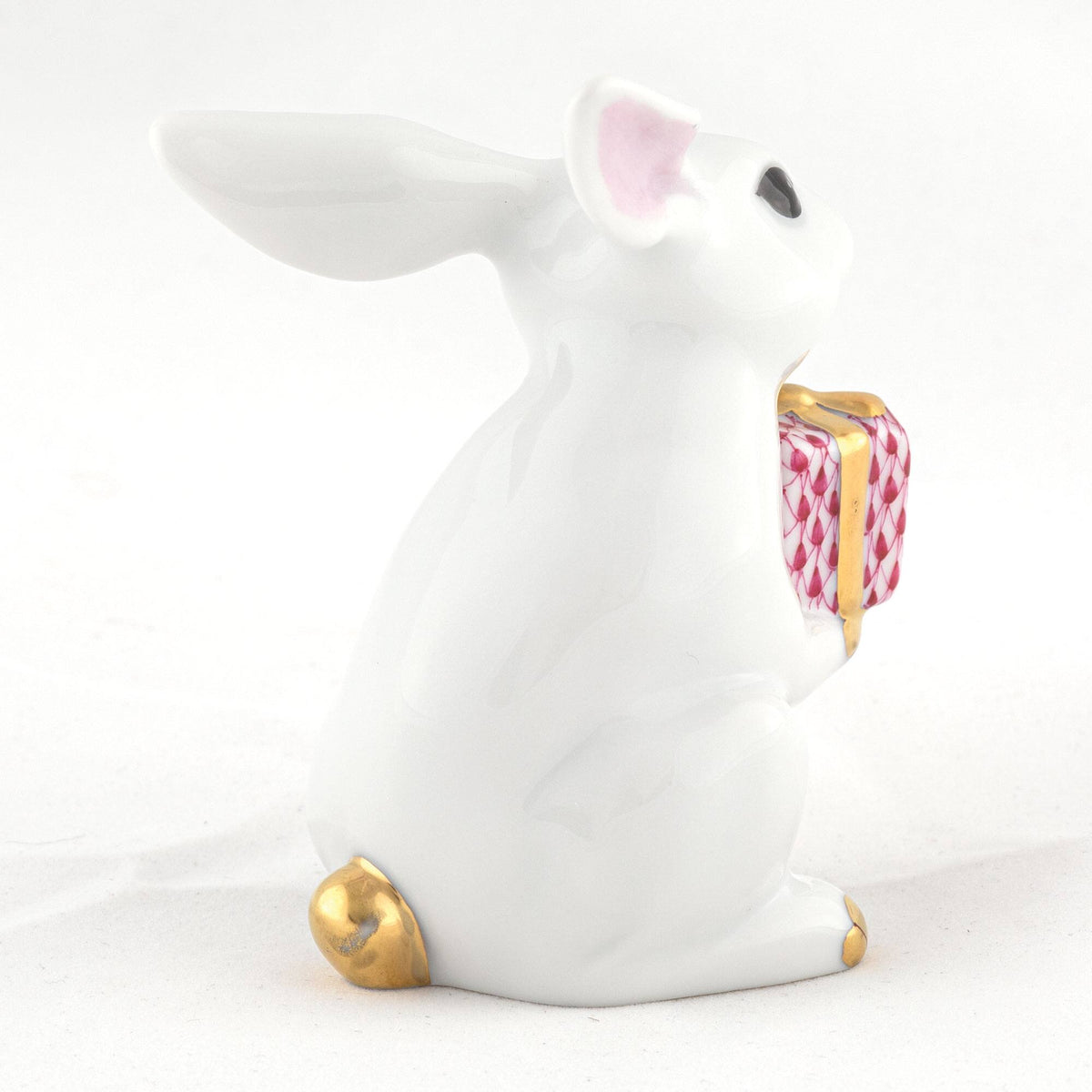 Herend Celebration Bunny Figurine β White-Raspberry, alternate view