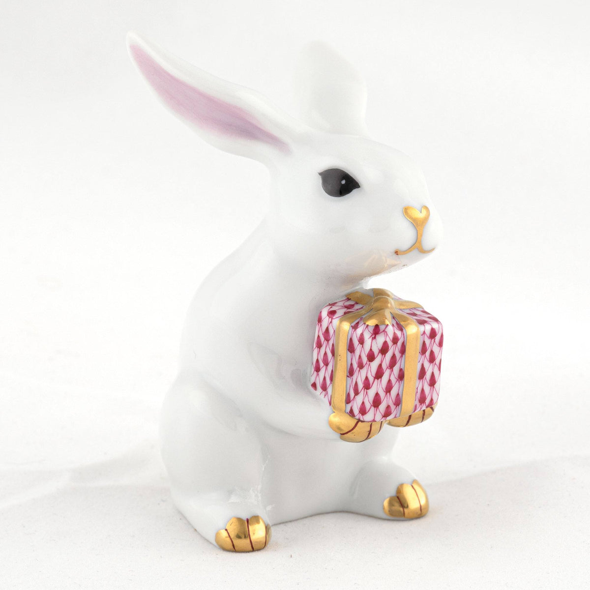 Herend Celebration Bunny Figurine β White-Raspberry, alternate view