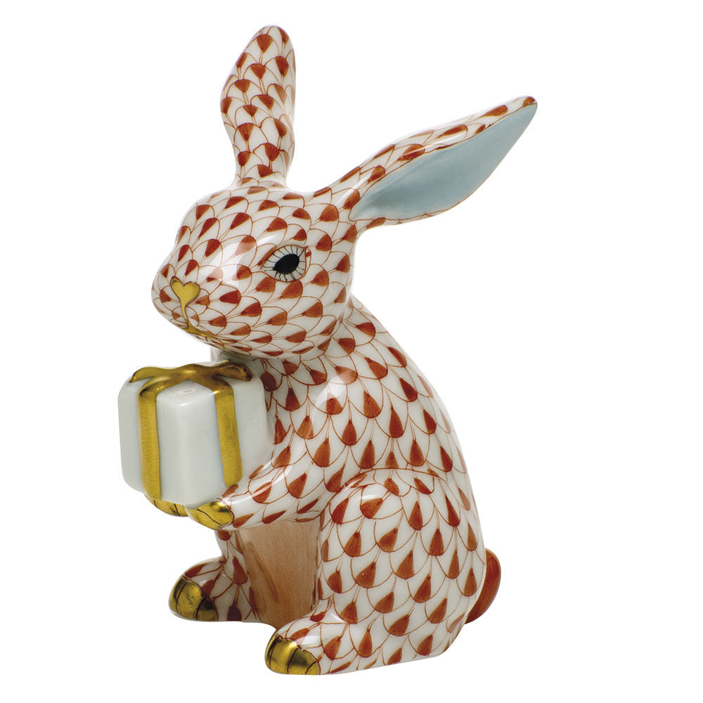 Celebration Bunny Figurine in hand-painted Rust porcelain by Herend of Hungary