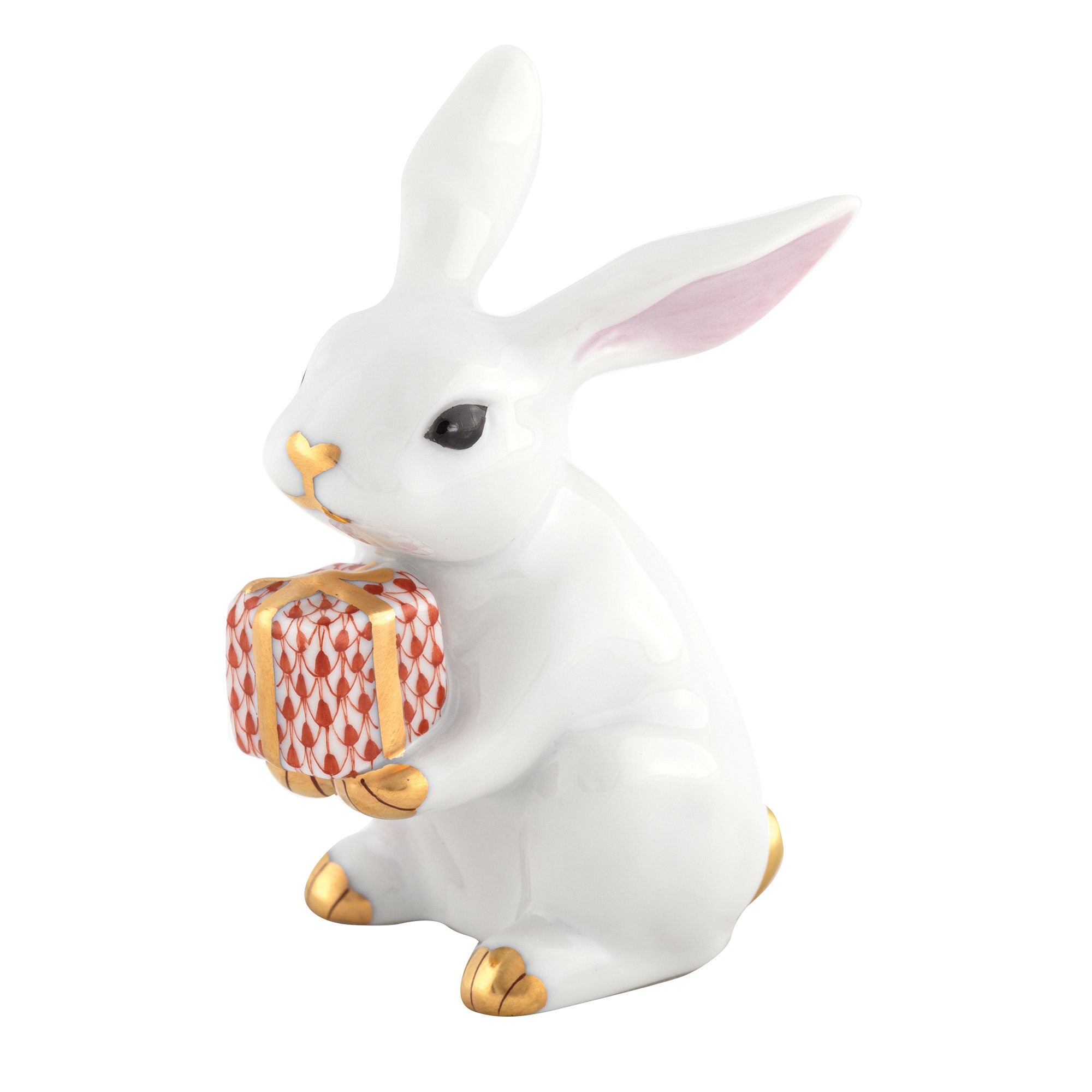White-Rust fishnet Celebration Bunny Figurine figurine, hand-painted Herend porcelain with 24k gold accents