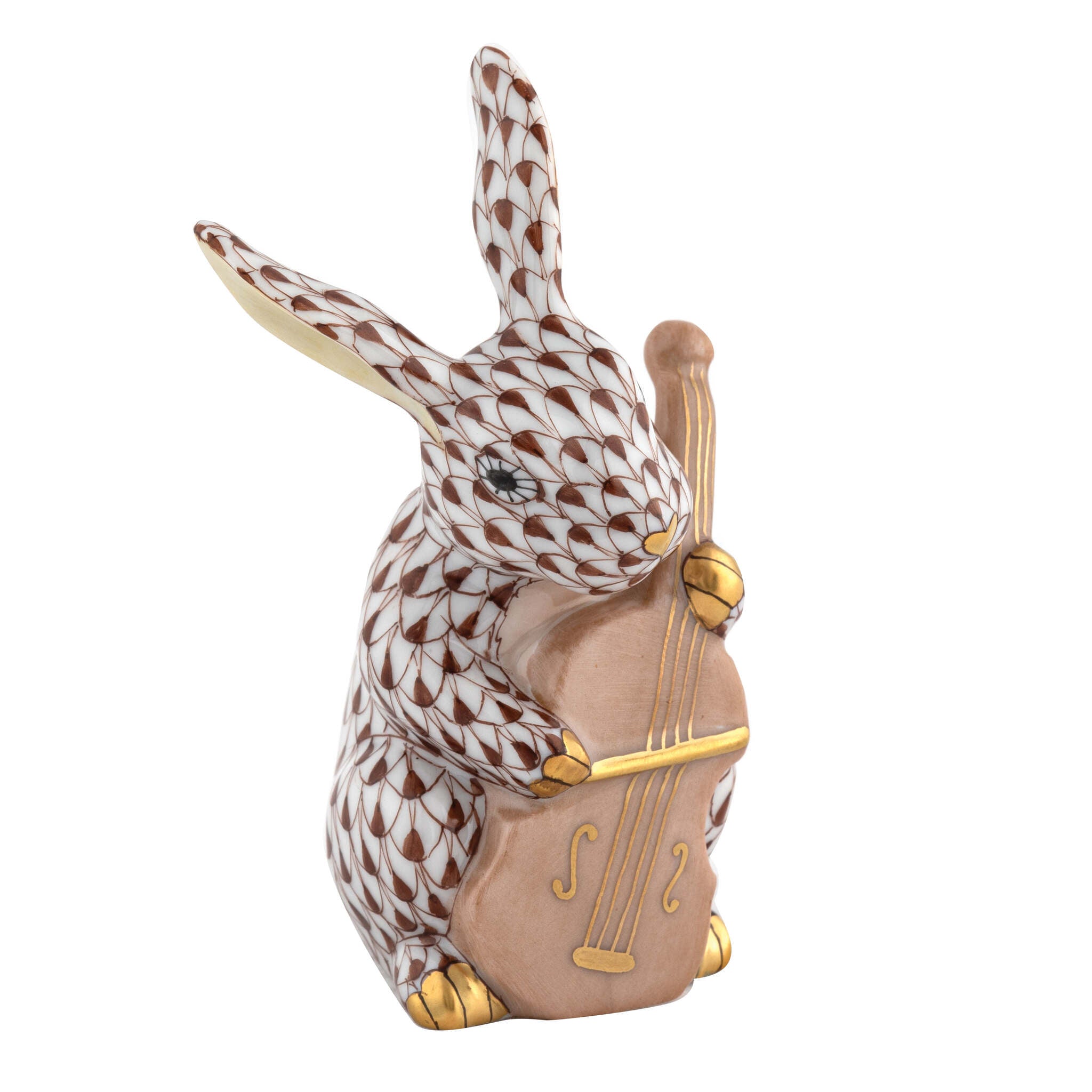 Cello Bunny Figurine in hand-painted Chocolate porcelain by Herend of Hungary