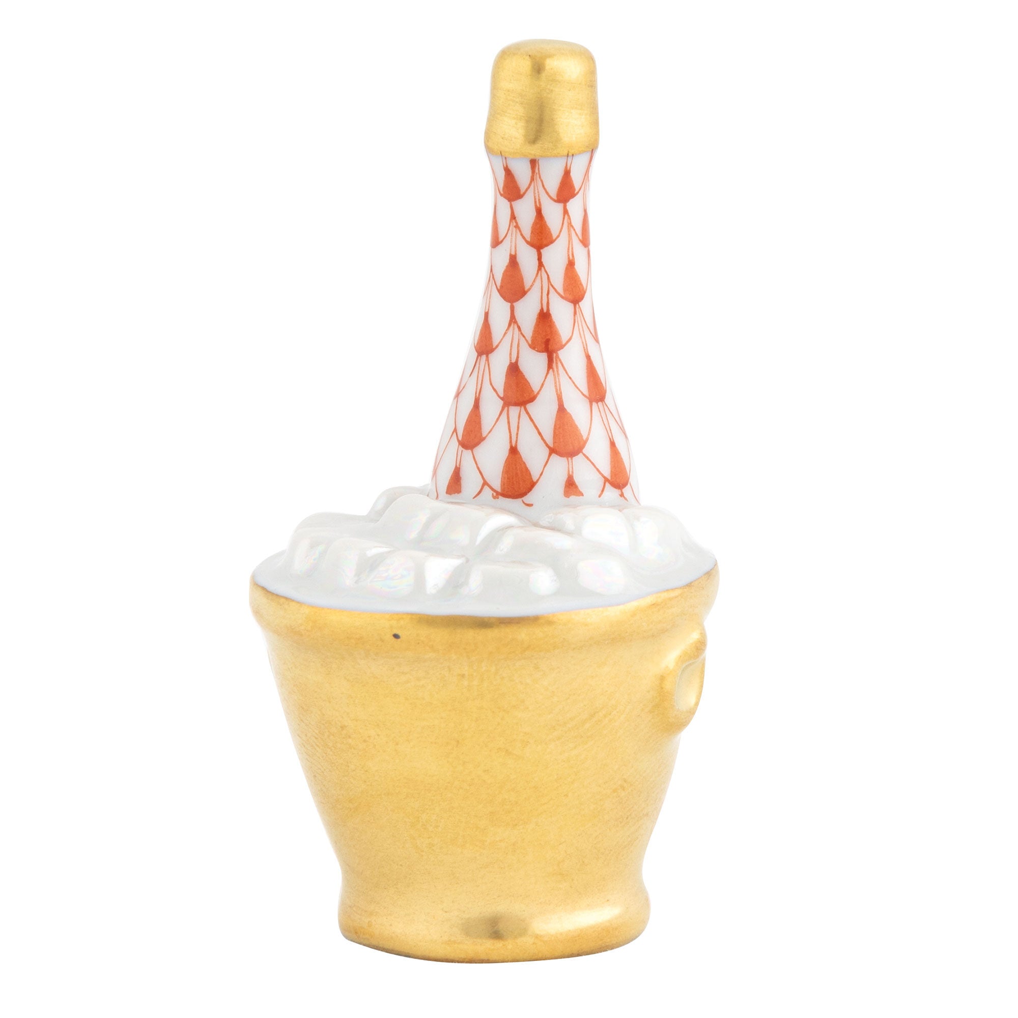 Herend Champagne Bucket Figurine porcelain figurine painted in the Rust fishnet pattern