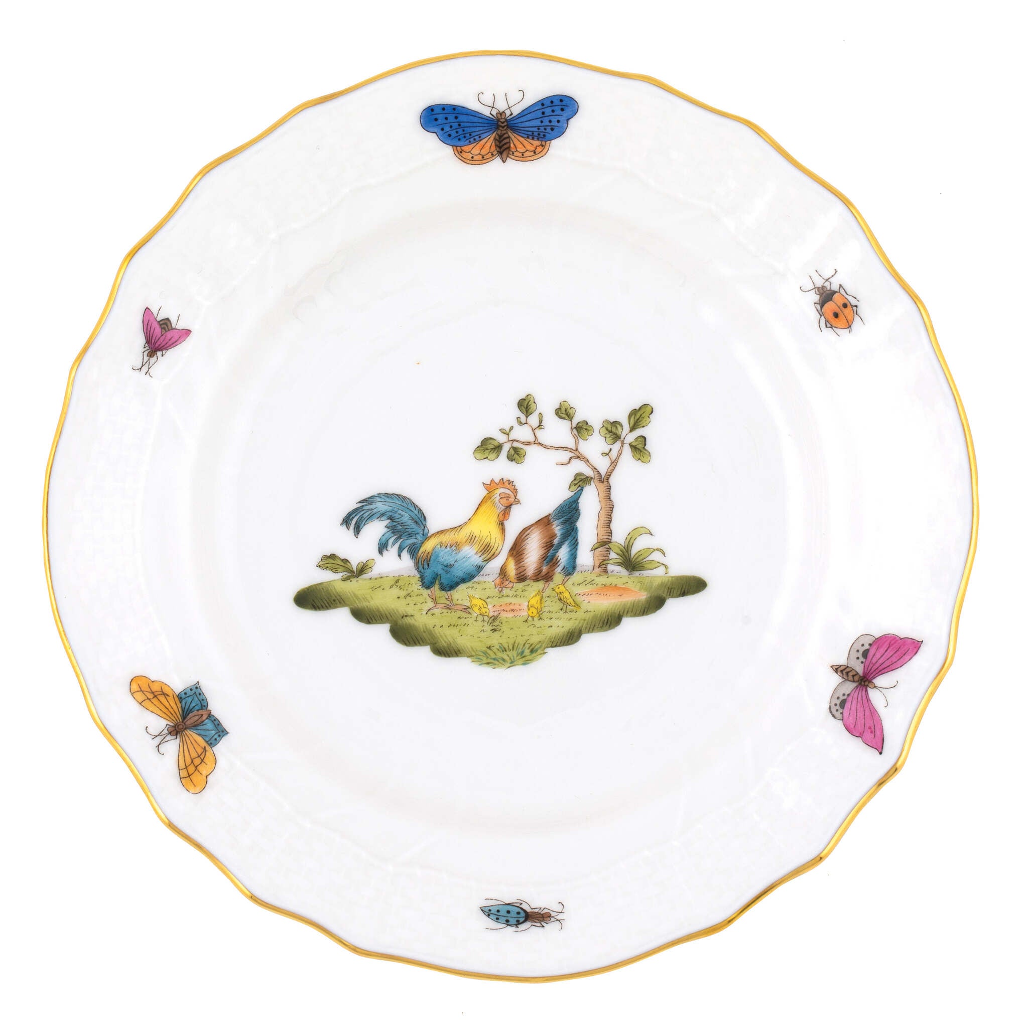 Hand-painted Herend Chanticleer Bread and Butter Plate in fine porcelain, 6in D,, Motif 4, on a white background
