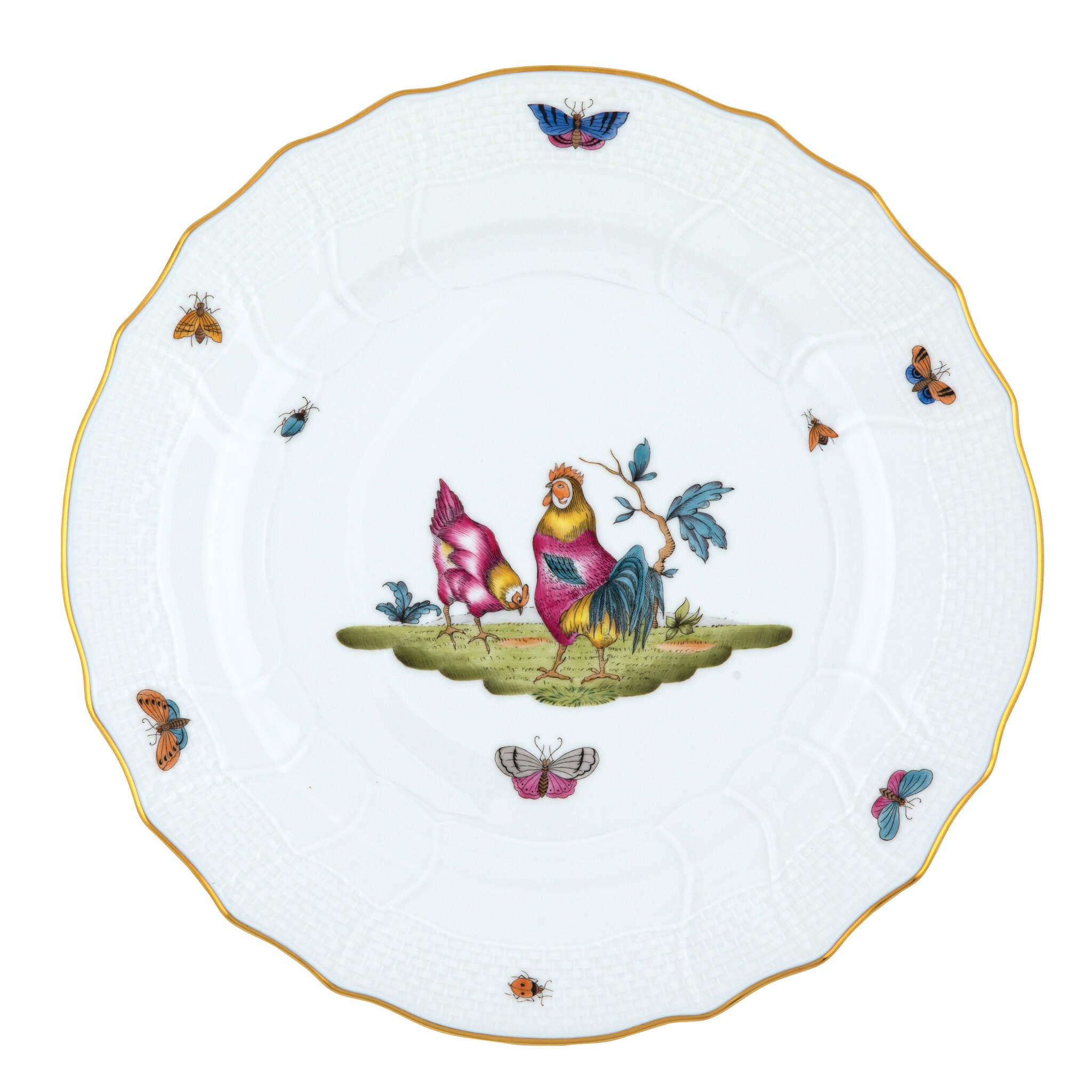 Hand-painted Herend Chanticleer Dinner Plate in fine porcelain, 10.5in D,, Motif 2, on a white background