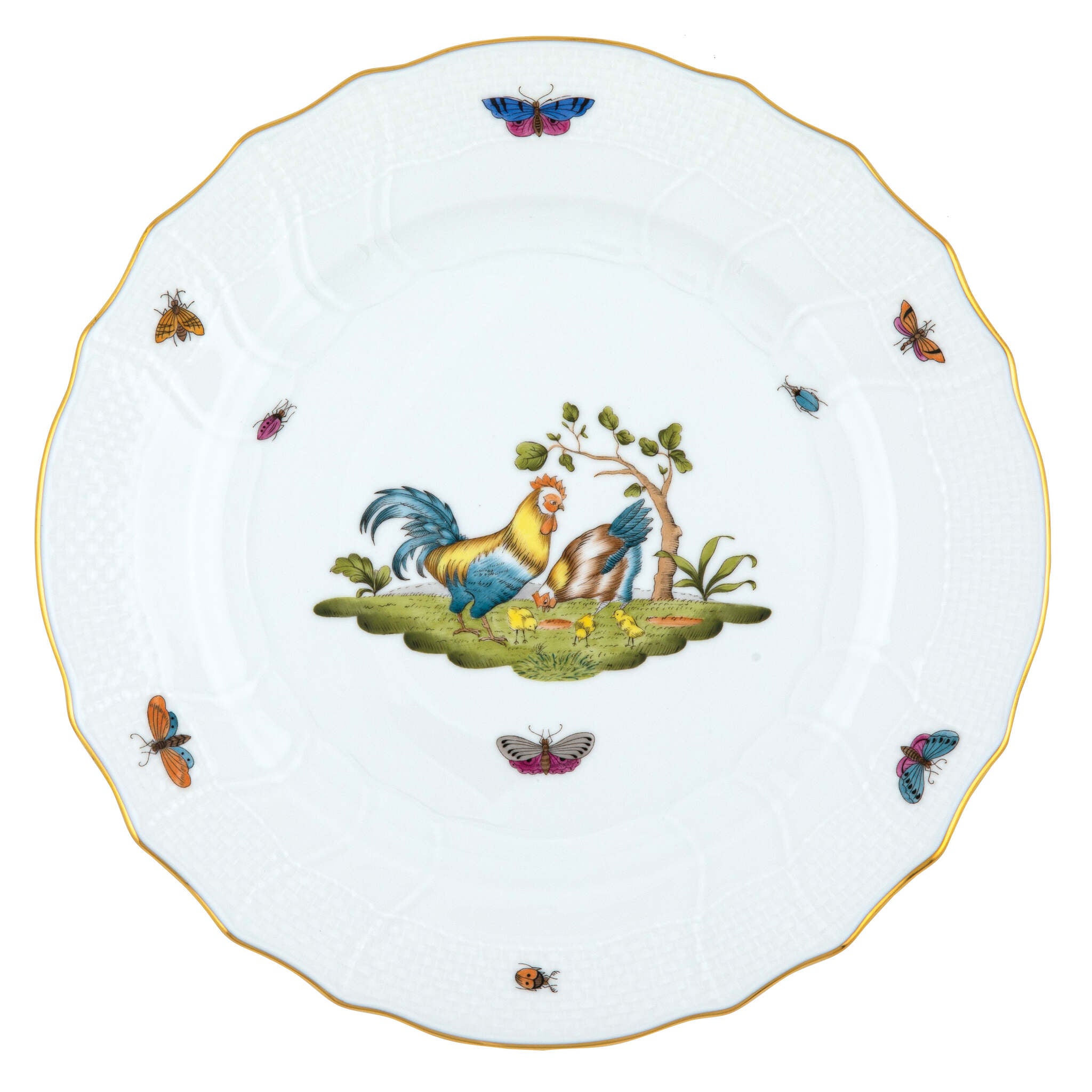 Hand-painted Herend Chanticleer Dinner Plate in fine porcelain, 10.5in D,, Motif 4, on a white background