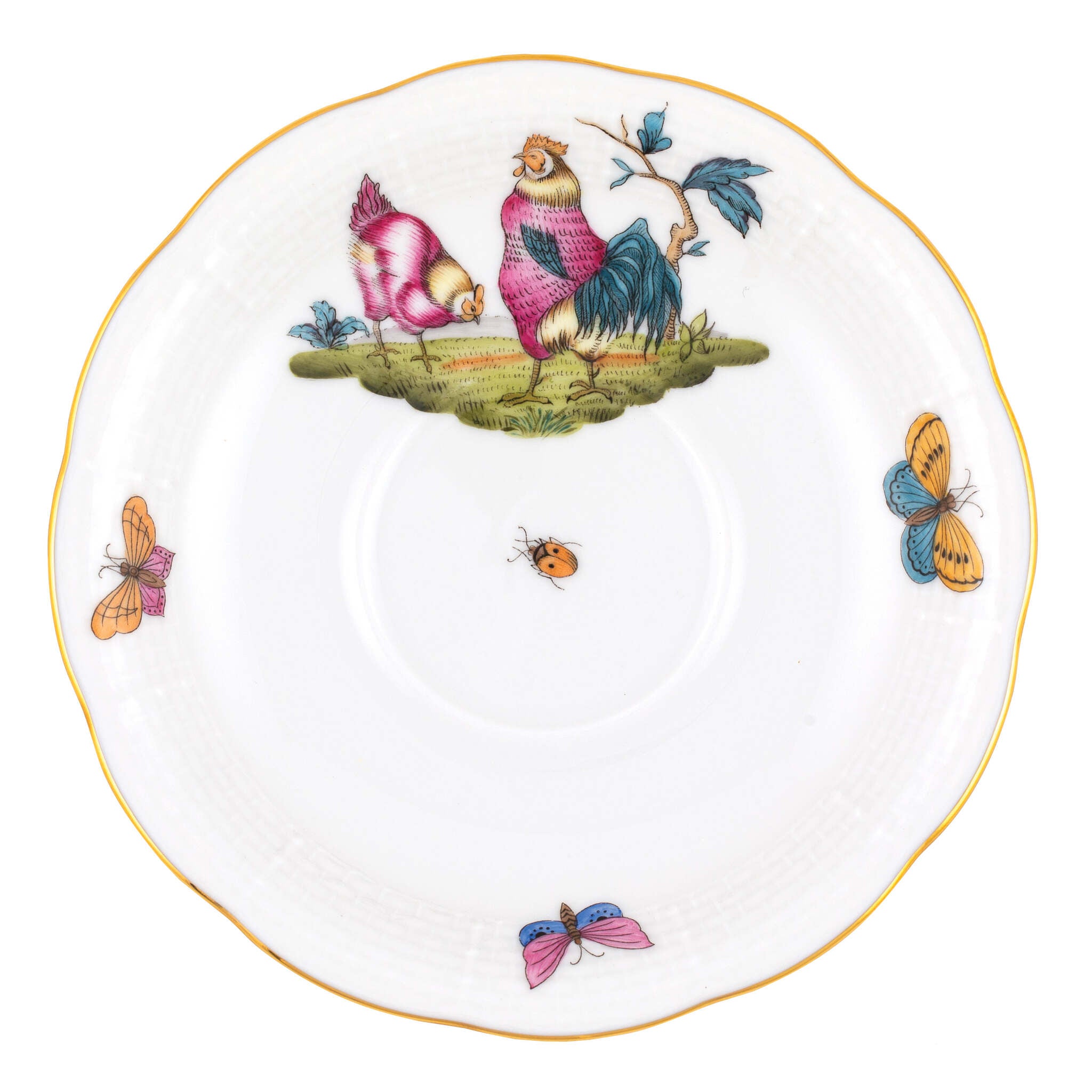 Hand-painted Herend Chanticleer Tea Saucer Cup & Saucer Set in fine porcelain, 6in D,, Motif 2, on a white background