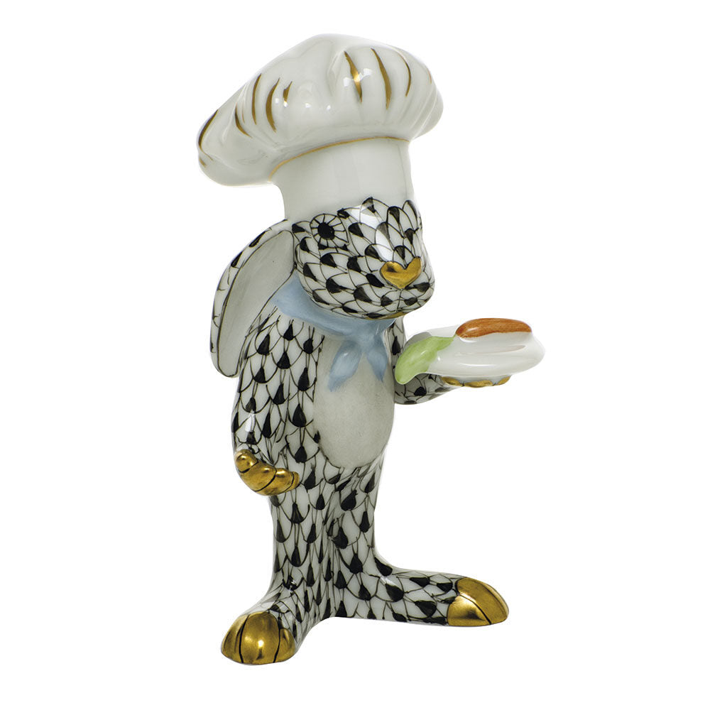 Herend Chef Bunny Figurine porcelain figurine painted in the Black fishnet pattern