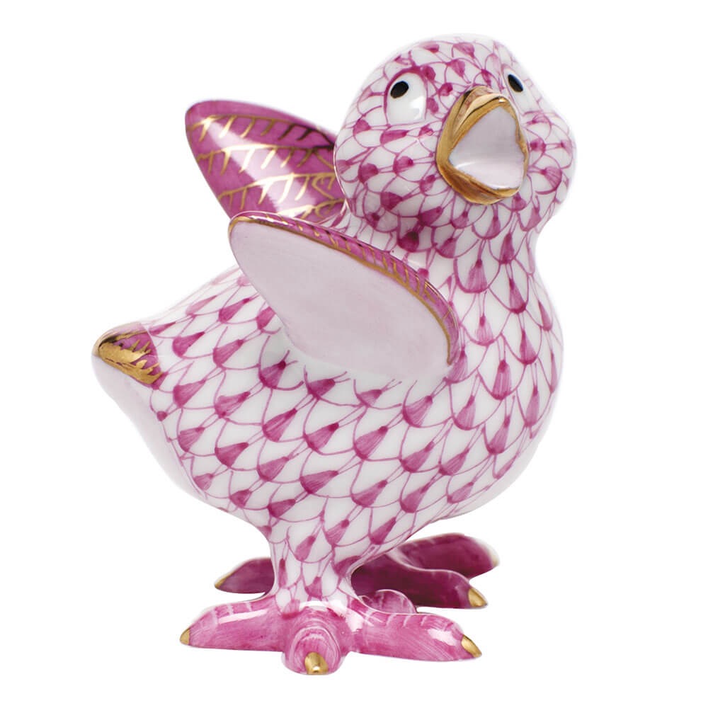 Raspberry fishnet Chicken Little Figurine figurine, hand-painted Herend porcelain with 24k gold accents