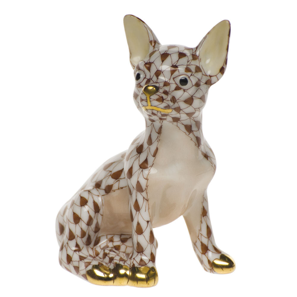 Chocolate fishnet Chihuahua Figurine figurine, hand-painted Herend porcelain with 24k gold accents
