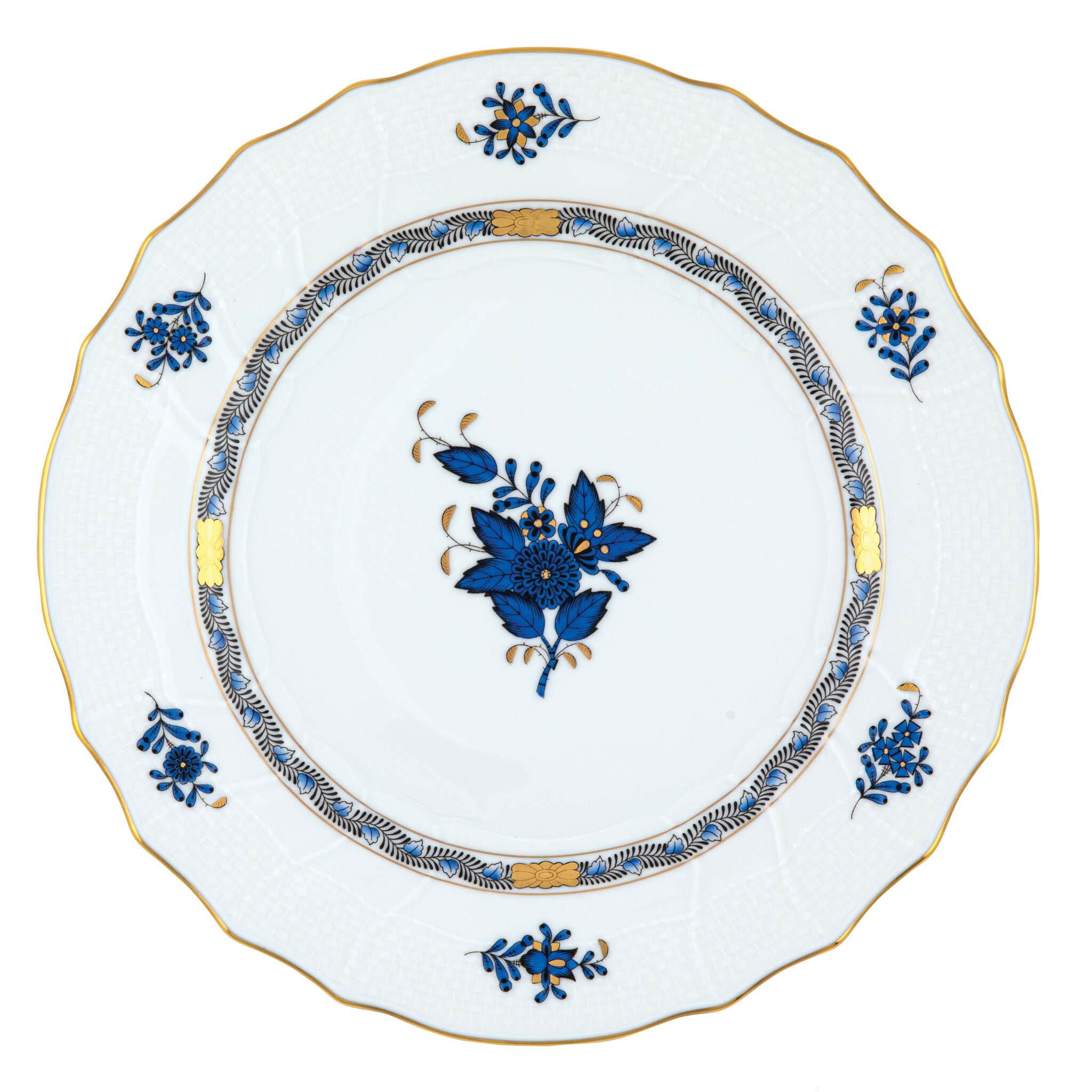 Hand-painted Herend Chinese Bouquet Black Sapphire Dinner Plate in fine porcelain, 10.5in D, on a white background