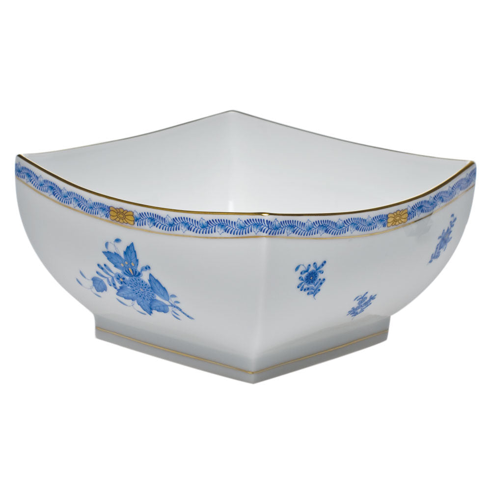 Hand-painted Herend Chinese Bouquet Blue Large Square Bowl in fine porcelain, 8in L X 4in H, on a white background