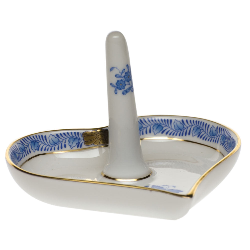 Hand-painted Herend Chinese Bouquet Blue Ring Holder Garnishment in fine porcelain, 4in L X 2.5in H, on a white background